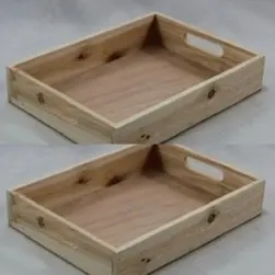 Wood Tray Set of 2 Rectangular Natural