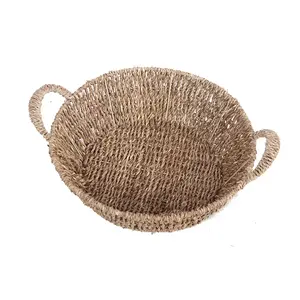 Medium Round Tapered Seagrass Tray with Handles Natural  28x8cm height