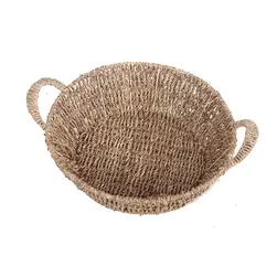 Medium Round Tapered Seagrass Tray with Handles Natural  28x8cm height