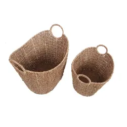 Set of 2 Deep Oval Seagrass Storage Basket Natural 