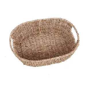 Large Oval Seagrass Tray with Inset Handles Natural 36x27x10cm height