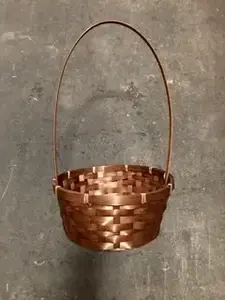 Large Round Bamboo Basket with Handle 26.5x26.5x12cm Chocolate