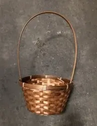 Medium Round Bamboo Basket with Handle 20.5cmDx10.5cmH(36cmTH) Chocolate 