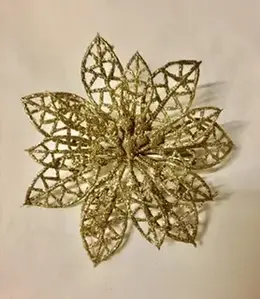 Pkt of 3 Christmas Glitter Poinsettia 10cm Gold