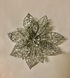 Pkt of 3 Christmas Glitter Poinsettia 10cm Silver