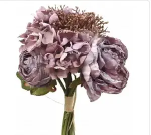 Dried Look Peony Hydrangea Bouquet 32cm Mauve