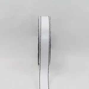 25mmx20 Contrast Grosgrain Saddlestitch Ribbon White Black