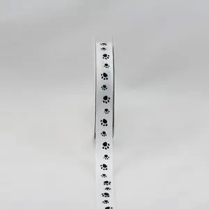 15mmx15m Paw Print Grosgrain Ribbon Black on White