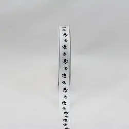 15mmx15m Paw Print Grosgrain Ribbon Black on White