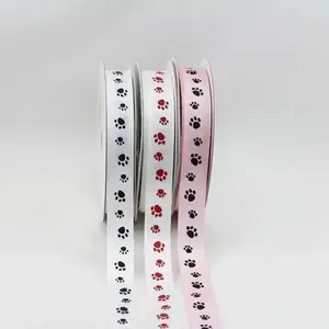 1. 15mmx15m Paw Print Grosgrain Ribbon Black on White thumbnail