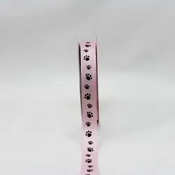 15mmx15m Paw Print Grosgrain Ribbon Black on Pink