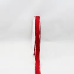 15mm x 30m Saddlestitch Grosgrain Ribbon Red/White