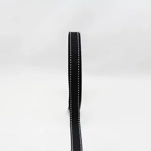 15mm x 30m Saddlestitch Grosgrain Ribbon Black/White