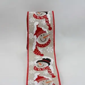 Wired Edge Glitter Snowman Faces on Jute Ribbon