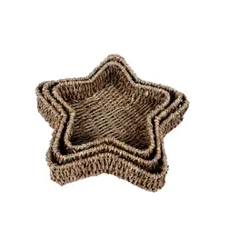 Set of 3 Star Shape Seagrass Tray Natural