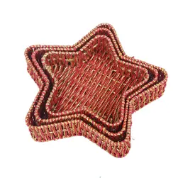 Set of 3 Star Shape Paper Rope Tray Red/Gold 