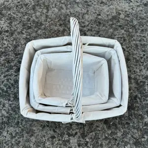 1. SET OF 3 RECTANGLE WHITE WILLOW BASKETS WITH WHITE LINER 40x30x18cmh thumbnail