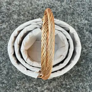 2. SET OF 3 OVAL HONEY WILLOW BASKETS WITH NATURAL LINER 42x35x18cmh thumbnail