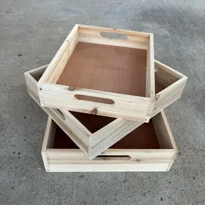 1. Wood Tray Set of 3 Rectangular Natural 41x33x9cmh thumbnail