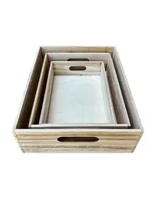 1. SET OF THREE RECTANGLE WOOD TRAYS FIRE thumbnail
