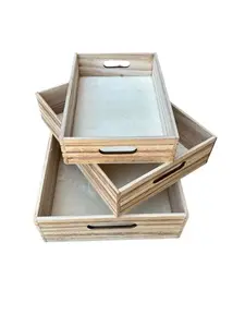 2. SET OF THREE RECTANGLE WOOD TRAYS FIRE thumbnail