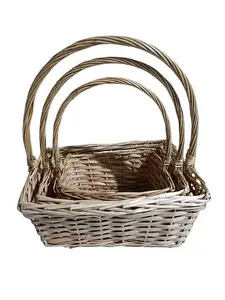 Set Of 3 Rectangle Willow Baskets Honey 45 x 30 x 17cmh
