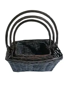 Set Of 3 Rectangle Willow Baskets Coffee 45 x 30 x 17cmh