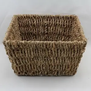 Large Square Natural Seagrass Tray 22x22x12cm