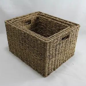 Set of 3 Rect Natural Seagrass Storage