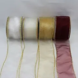 Wired Edge Organza Ribbon With Gold Edge 50mmx10m #1