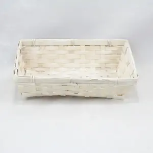 Small Rectangle Bamboo Tray Whitewash 25.5x18.5x7cm Height