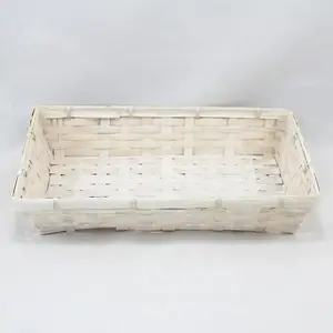 Large Rectangle Bamboo Tray Whitewash 37x27.5x7cm Height