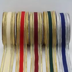 Wired Edge Gold Mesh Ribbon With Satin Centre 22mm
