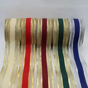 Wired Edge Gold Mesh Ribbon With Satin Centre 38mm