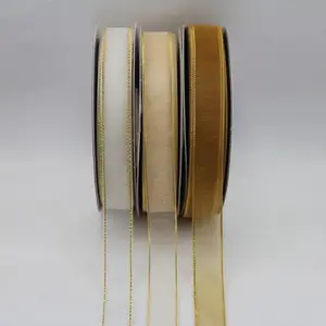 Gold Sewn Edge Organza Ribbon 15mmx50m