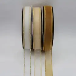 Gold Sewn Edge Organza Ribbon 15mmx50m