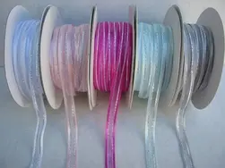 Satin edge organza ribbon with silver thread 6mmx23m