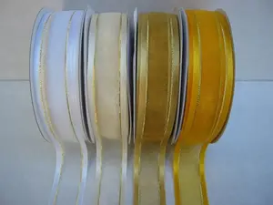 Satin edge organza ribbon with gold thread 22mmx23m #1