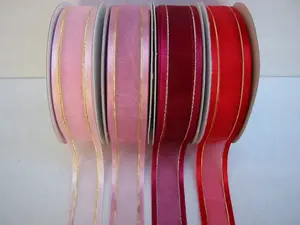 Satin edge organza ribbon with gold thread 22mmx23m #2