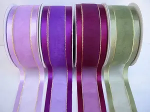 Satin edge organza ribbon with gold thread 38mmx23m #3