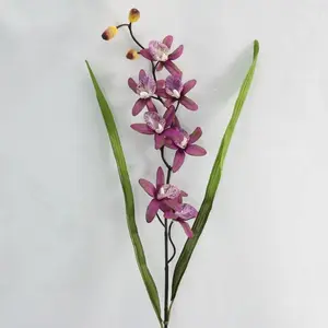 Cymbidium Orchid Spray with Leaves Aubergine 75cm 