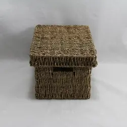 Small Rect Seagrass Storage Basket with Lid Natural 31.5x23x17cm height