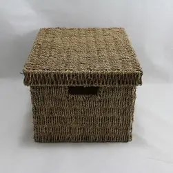 Large Rect Seagrass Storage Basket with Lid Natural 43.5x32.5x23.5cm height