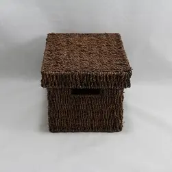 Small Rect Seagrass Storage Basket with Lid Chocolate 31.5x23x17cm height