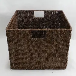 Large Square Seagrass Storage Basket Chocolate 36.5x28.5cm Height