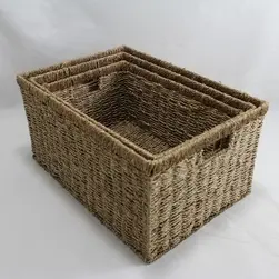 Set of 3 Rect Seagrass Storage Baskets Natural 