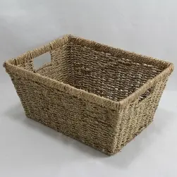 Small Rect Tapered Seagrass Storage Basket Natural 38x28x18.5cm Height