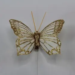 Glitter butterflies White/Gold (12)