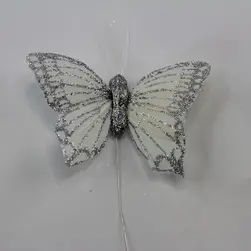 Glitter butterflies White/Silver (12)