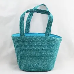 Straw Beach Bag With Material Liner Turquoise